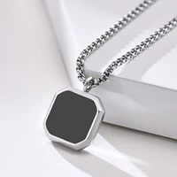 nhgbft black color square necklace for mens stainless steel geometric pendant punk jewelry dropshipping