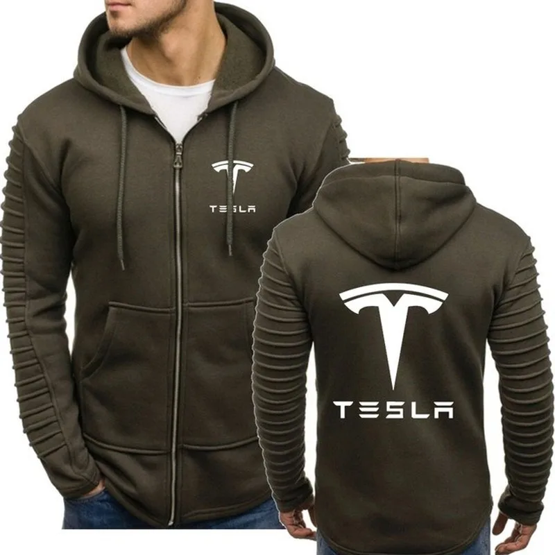 

Mens Hoodies for Tesla Car Logo Printed Spring Autumn Casual Long- sleeved Sweatshirts Mens Outwear Zipper Hoody Coats Men Clot