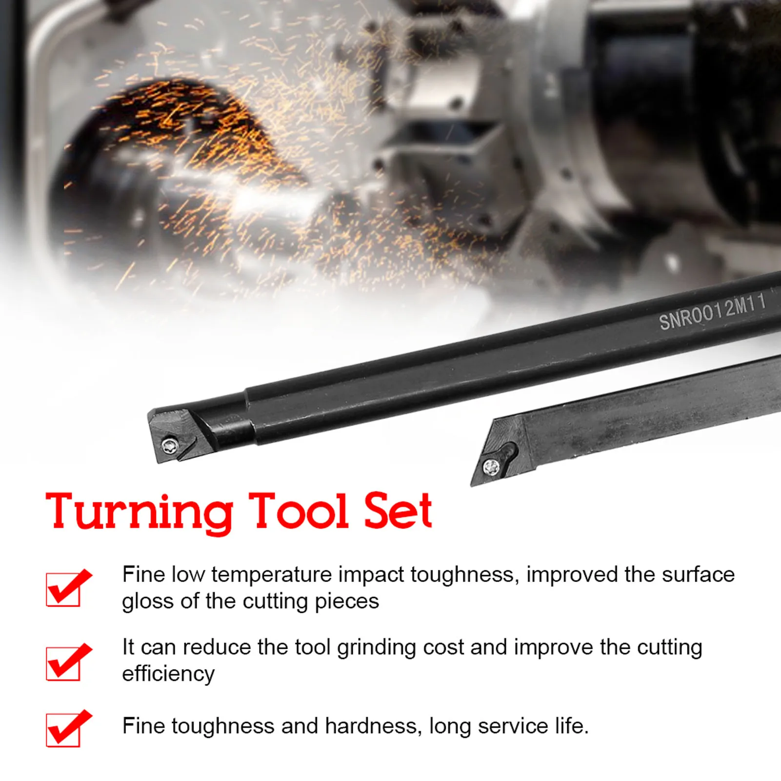 

7pcs 12mm Shank Diameter Lathe Turning Tool Holder Boring Bar Inserts Set for Processing Steel Parts