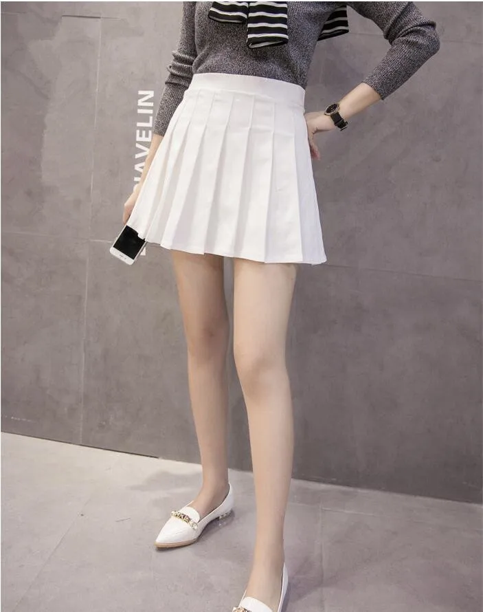 Слоновая кость Short Skirts School-Uniforms High Waist A-Line Women Pleated Skirt Sweet Girls Dance Skirt With Safety pants Mini Skirt - Цвет: Слоновая кость