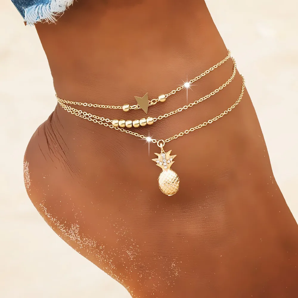 

Ankle Chain Pineapple Pendant Anklet Beaded 2018 Summer Beach Foot Jewelry Fashion Style Anklets for Women