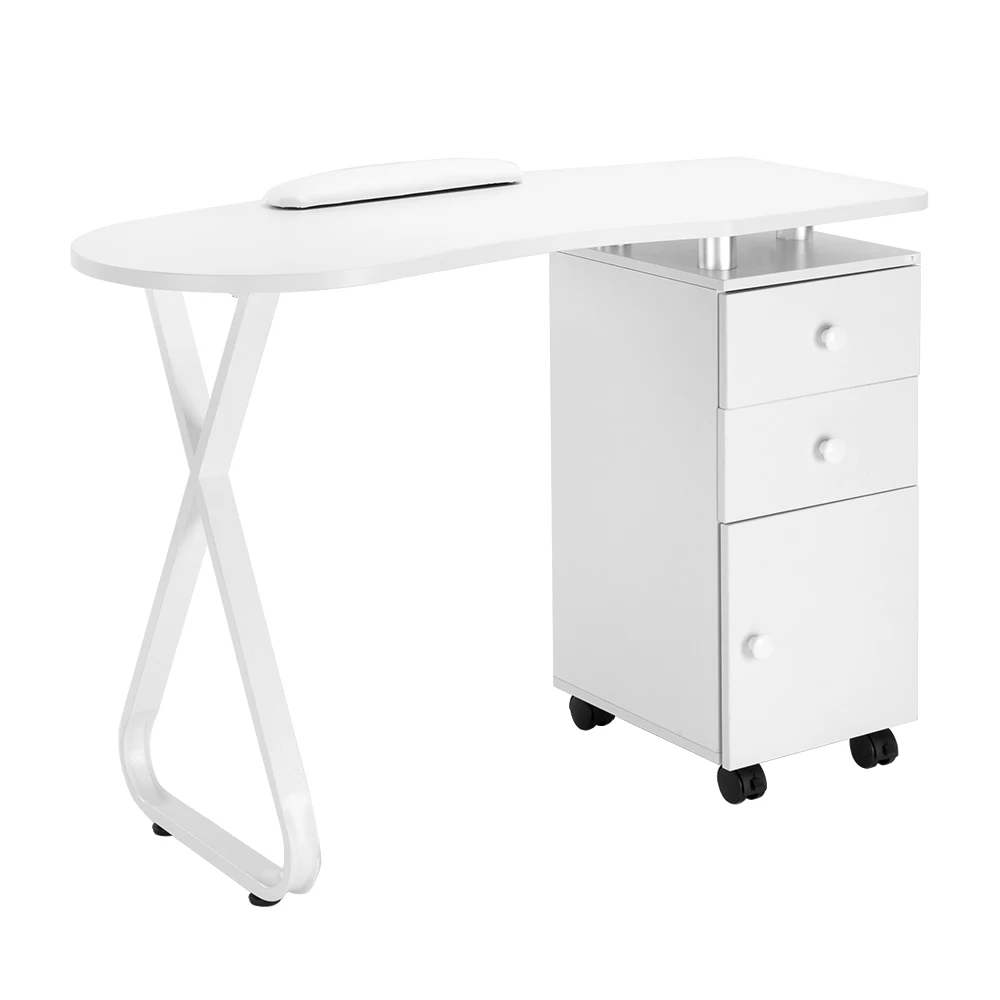 

Nail Table Manicure Table Single Side X Type/2 Drawers/1 Door/Ceramic Handle/With Hand Pillow/With Wheels White