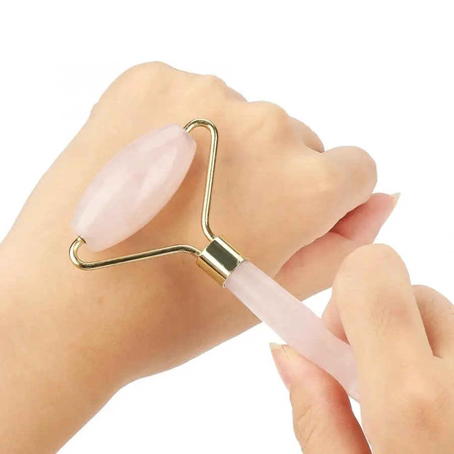 Натуральный каменный ролик с двойной головкой розового кварца розовым