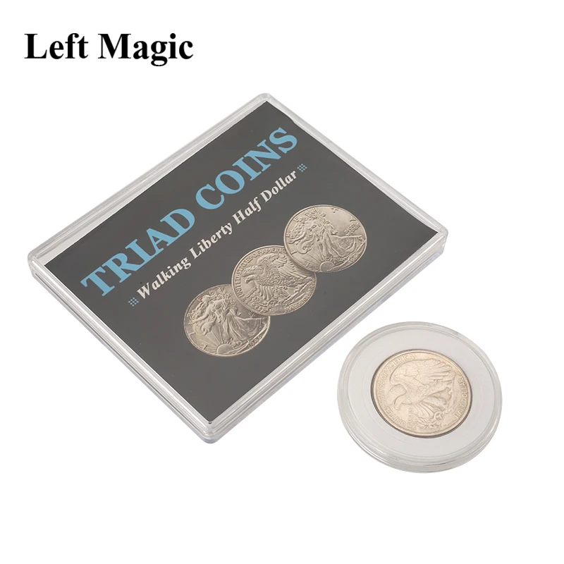 

Triad Coins (Walking Liberty Half Dollar Gimmick) Magic Trick Produce Vanish Change Three Coin Magia Close Up Illusion Mentalism