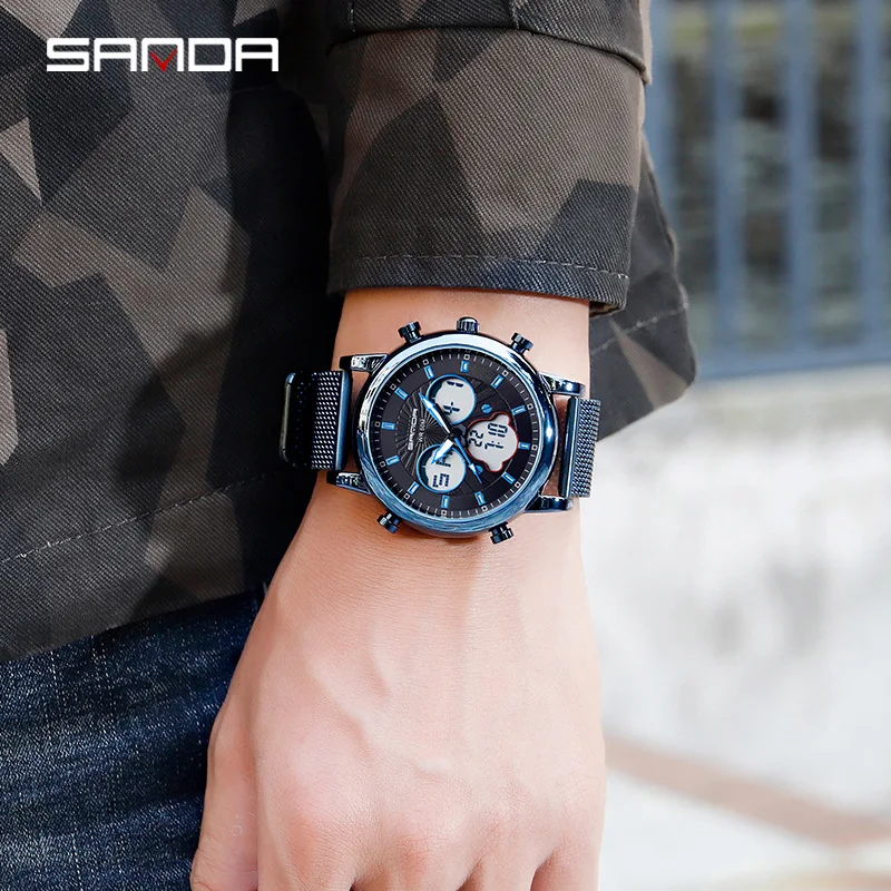 

Watches For Men Stainless Steel Wristwatches Three Display Luminous Hands Watch Chronograph Male Clock Dress Digital Watchwatch