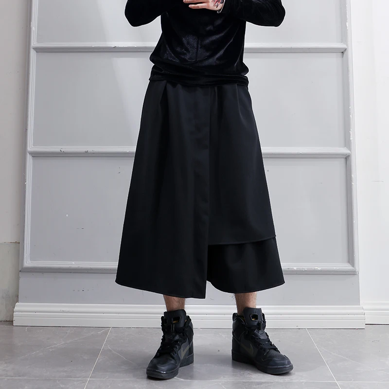 

Mens Culottes Eight-point Hakama Pants Fake 2 Irregular Male And Female Couples Unisex Yamamoto Casual Personality High Street