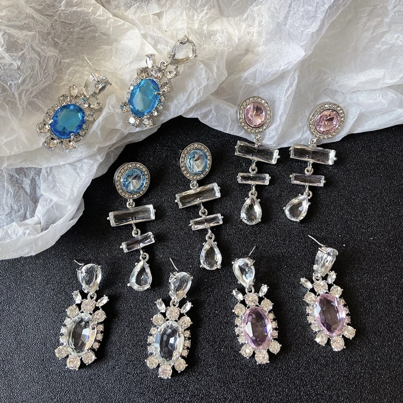 

MENGJIQIAO 2021 Korean Luxury Oval Crystal Drop Earrings For Women Ladies Fashion Long Waterdrop Oorbellen Party Jewelry