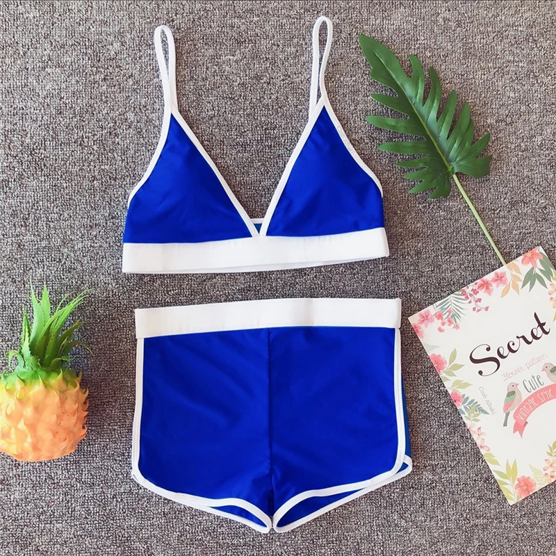

New Ladies Sling Bikini Set High Quality Split Swimsuit Set Sexy Spaghetti Straps Bikini Fashion Patchwork Shorts For Ladies