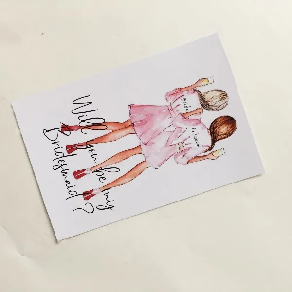 A Card 5 шт. индивидуальный любой язык будет вам моя подружка невесты подарок для невесты пригласите открытку приглашения на свадьбу с конвертом - Цвет: A Card