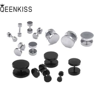 qeenkiss eg802 fine jewelry wholesale fashion woman man round dumbbell punk rock roll titanium stainless steel stud earrings 1pc