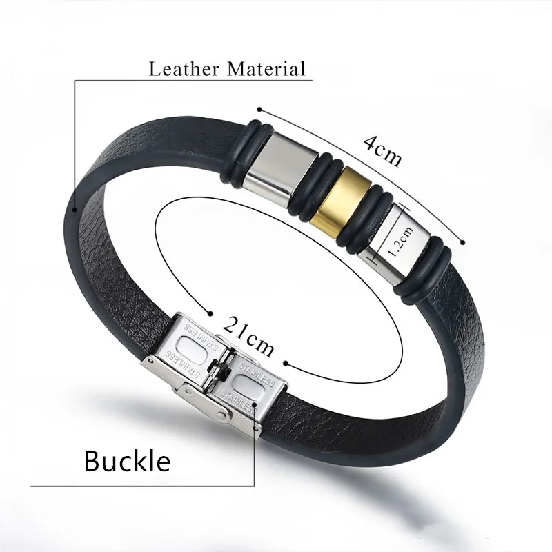 Fashion Stainless Steel Charm Black Men Bracelet Leather Braided Punk Rock Bangles Jewelry Accessories Friend | Украшения и