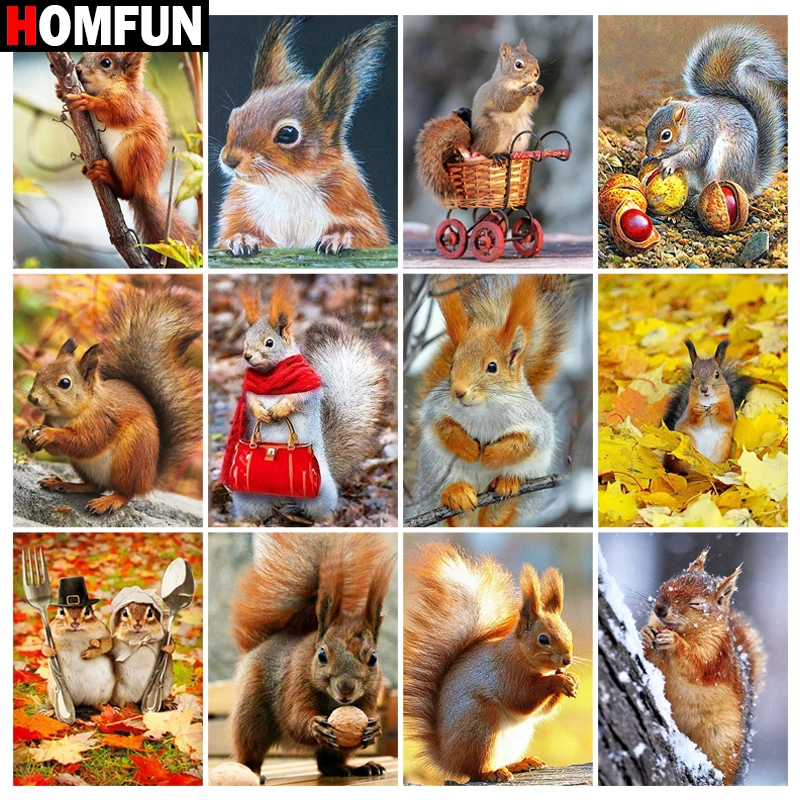 Алмазная живопись HOMFUN, вышивка крестиком «беличий осенний лес» 5D, «сделай сам», полноразмерная/круглая картина