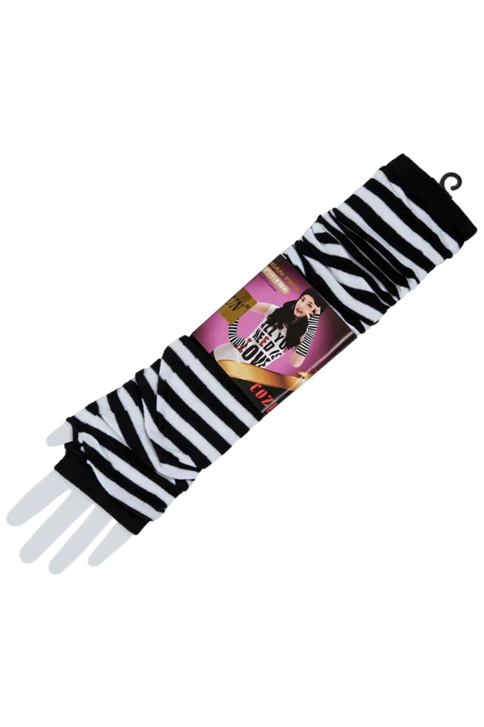 

Stylish Winter Warm Black White Striped Long Fingerless Gloves