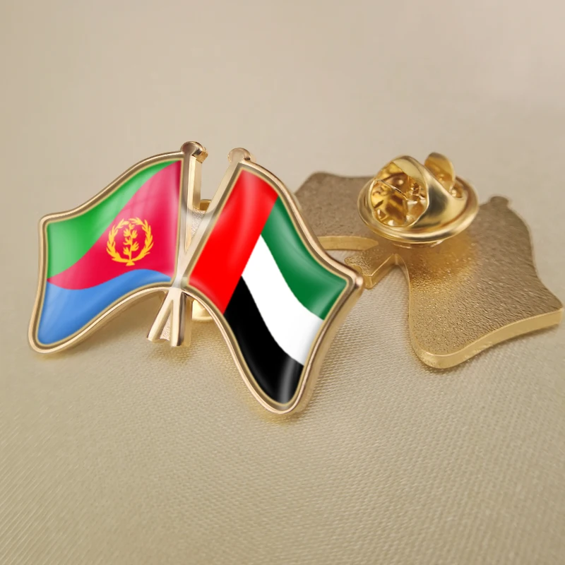 

Eritrea and United Arab Emirates Crossed Double Friendship Flags Lapel Pins Brooch Badges