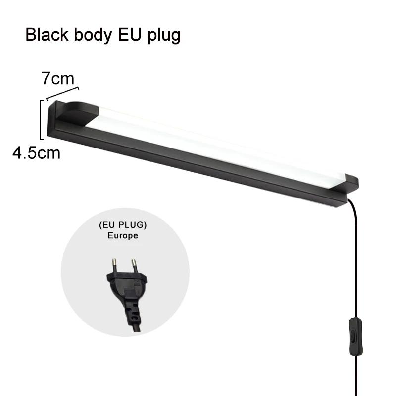 Black body EU plug Настенный светильник для ванной комнаты, светодиодный светильник-зеркало, водонепроницаемый, 7 Вт-20 Вт, переменный ток, 220 В, 110 В, светодиодный светильник, современный настенный светильник для ванной комнаты, светильник ing ZJQ0003 - Цвет абажура: Black body EU plug