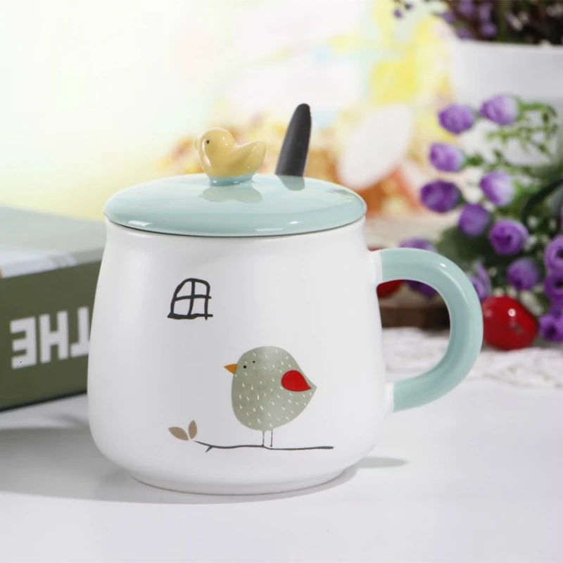 Оригинальная керамическая чашка с изображением сельской местности птиц и марка