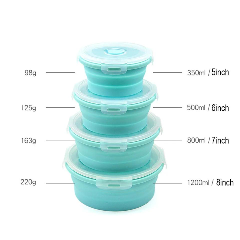 

Silicone Collapsible Food Storage Containers Set Storage with Lids Round Silicone Lunch Containers Microwave Freezer