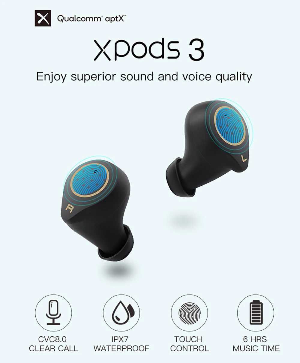 Wavefun XPods 3 Bluetooth наушники HIFI aptX наушники IPX7 беспроводные наушники сенсорное управление беспроводные наушники Bluetooth 5,0