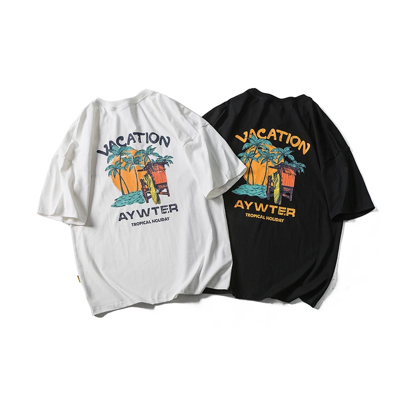 

RHYMONSTER Streetwear Hawaii Beach T-Shirts Hip Hop Harajuku Casual Tshirts Men Summer High Street Fashion Short Sleeve Top Tee