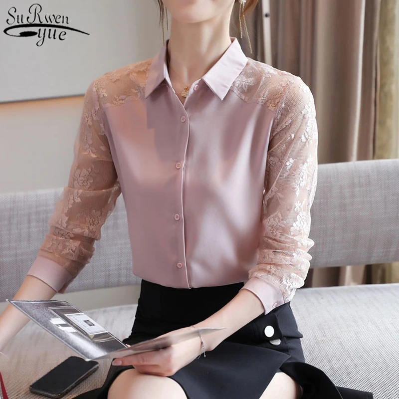 

Fashion New Lace Long Sleeve Shirt Women Elegant Chiffon Blouse Women 2021 Korean Office Lady Style Cardigan Blusas Mujer 11491