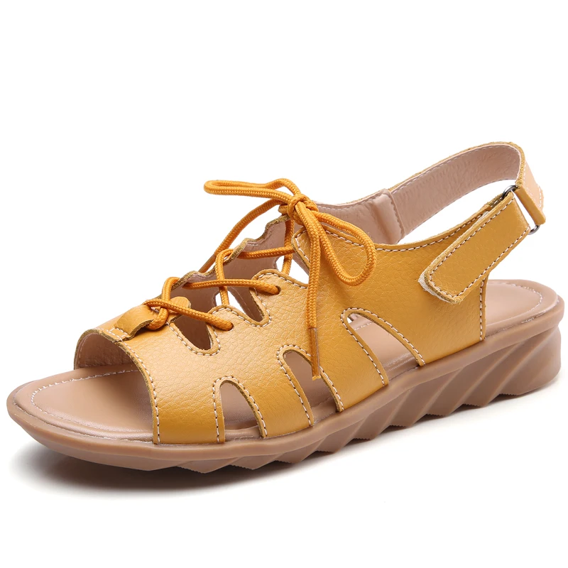 Сандалии женские из экокожи босоножки-гладиаторы повседневная обувь на шнуровке