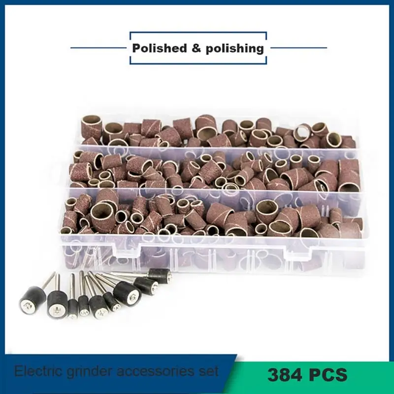 

384 PCS Sanding Band Sleeves Drilling Nail Grinding Parts Polishing Work Drum Sander Set Rotary Tool Mandrels for Dremel