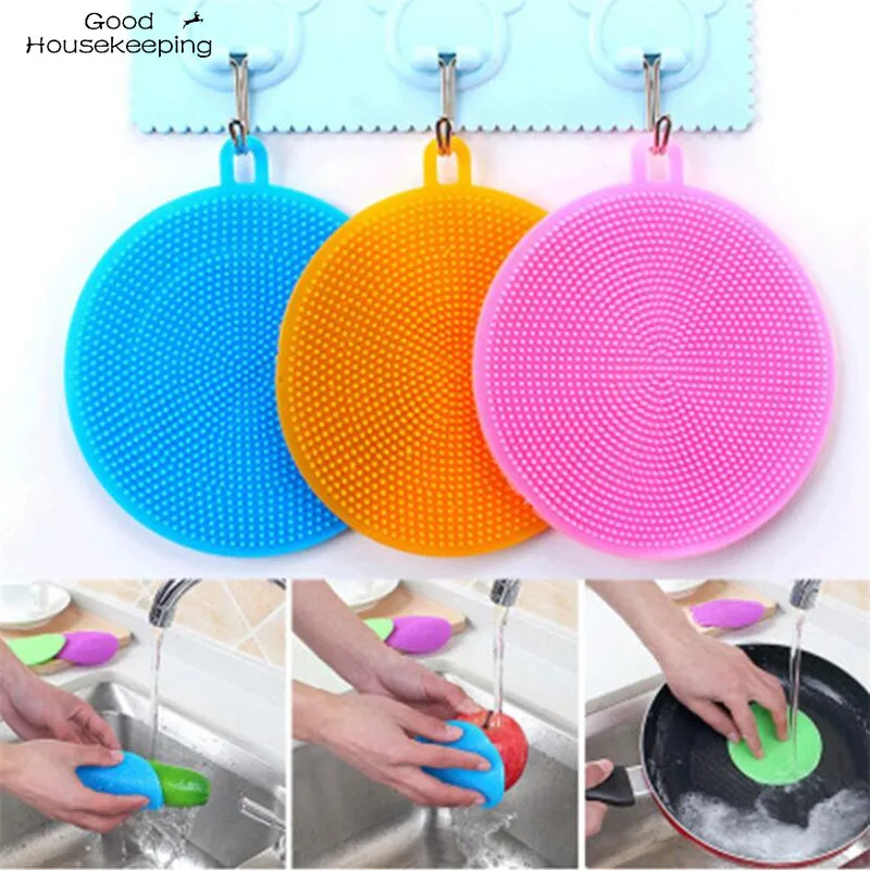 

3pc Kitchen Accessories Silicone Dish Washing Brush Bowl Pot Pan Wash Cleaning Brushes Cooking Tool Cleaner Sponge Scouring Pads
