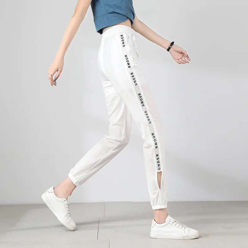 

Summer Women Pants 2021 Lightweight Fashion Casual Loose Sweatpants Ice Silk Pants Stretch Mesh Letters Breathable Trousers Pop