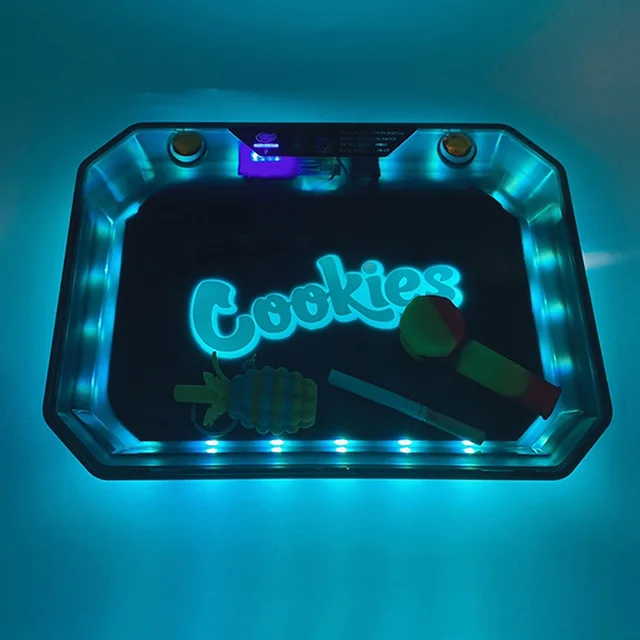 New Desgin Octagon LED Tray USB Charging Tobacco Cigarette Rolling Glow Tray with HandBag Smoking Accessories Cigarette Box