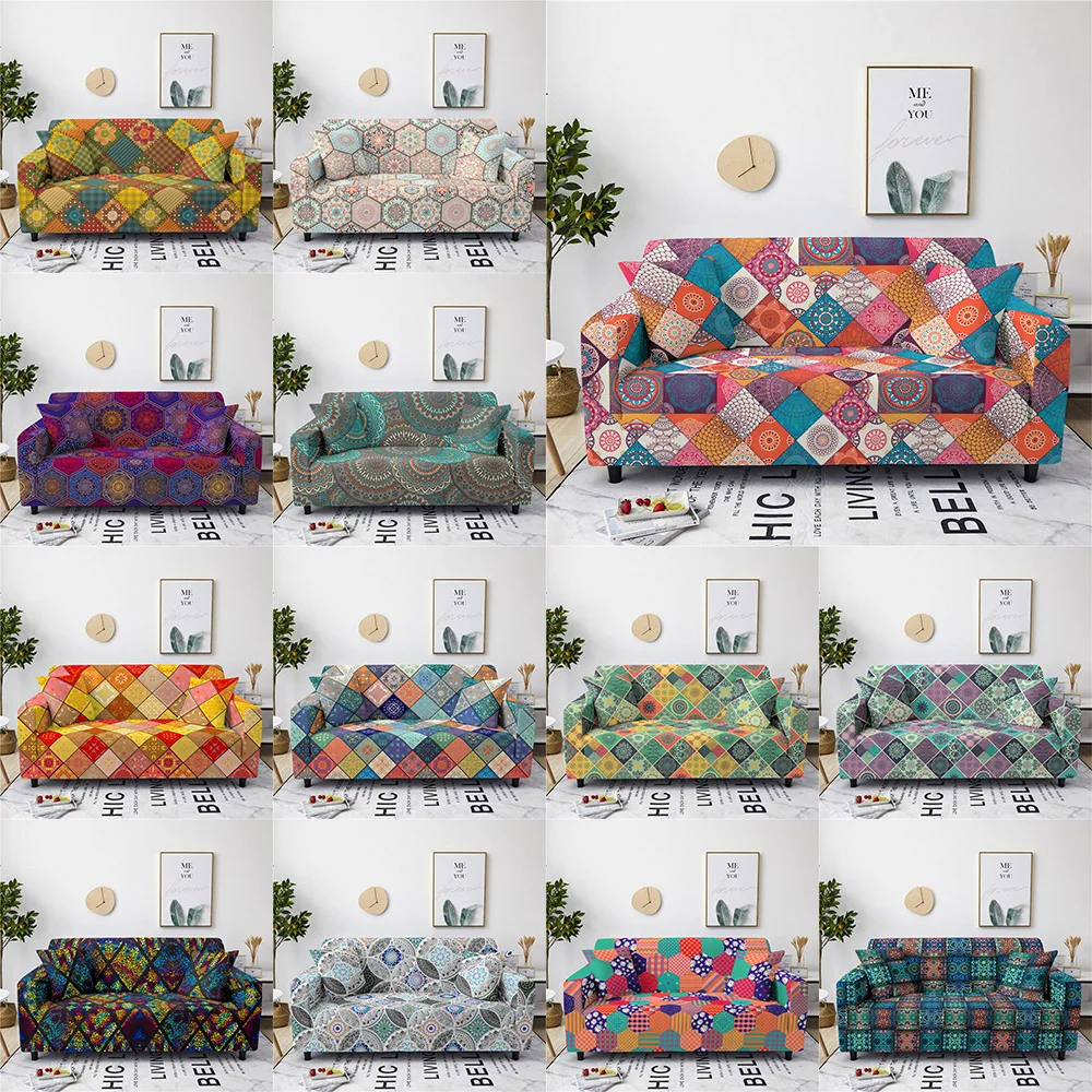 Эластичный чехол для дивана с геометрическим рисунком полноразмерный в гостиную