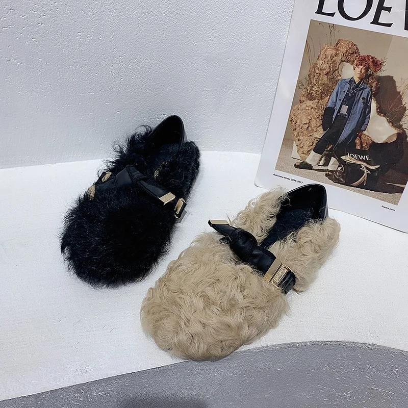 

2021 Autumn European New Lamb Curly Hair Beanie Shoes Women Flat And Fluffy Shoes Fashion All-match Lamb Wool Flat Shoes