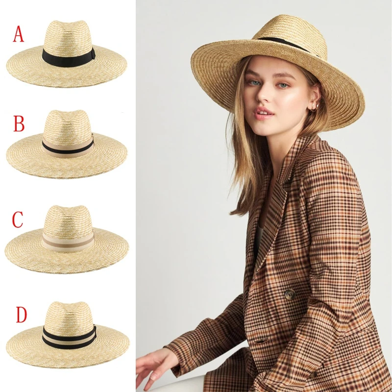 

Men Women Straw Panama Hats Summer Wide Brim Fedora Sunhat Trilby Cap Sombrero Outdoor Beach Sunbonnet Travel Size US 7 1/4 UK L