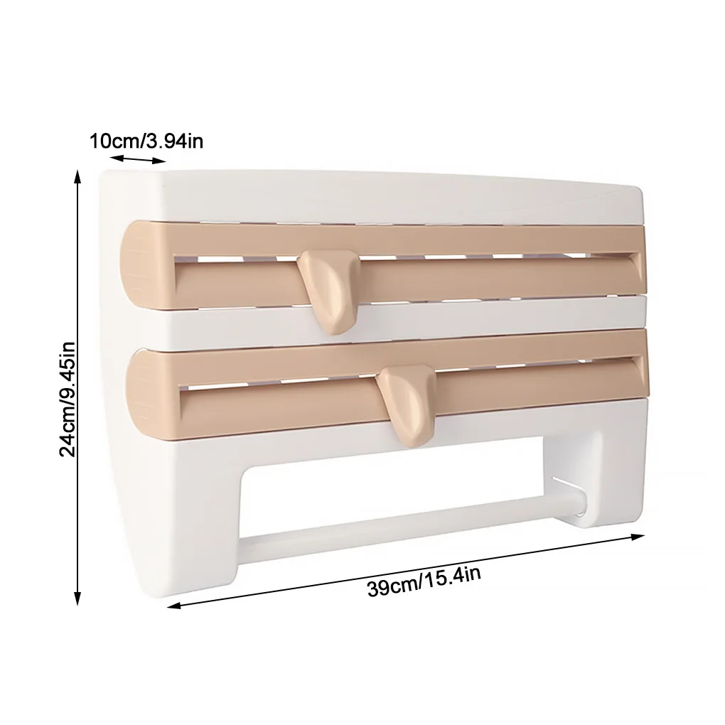 

Wall-Mount Paper Towel Holder Sauce Bottle Storage Rack 4 In 1 Mutifunction Plastic Film Cutter Kitchen Organizer Tool