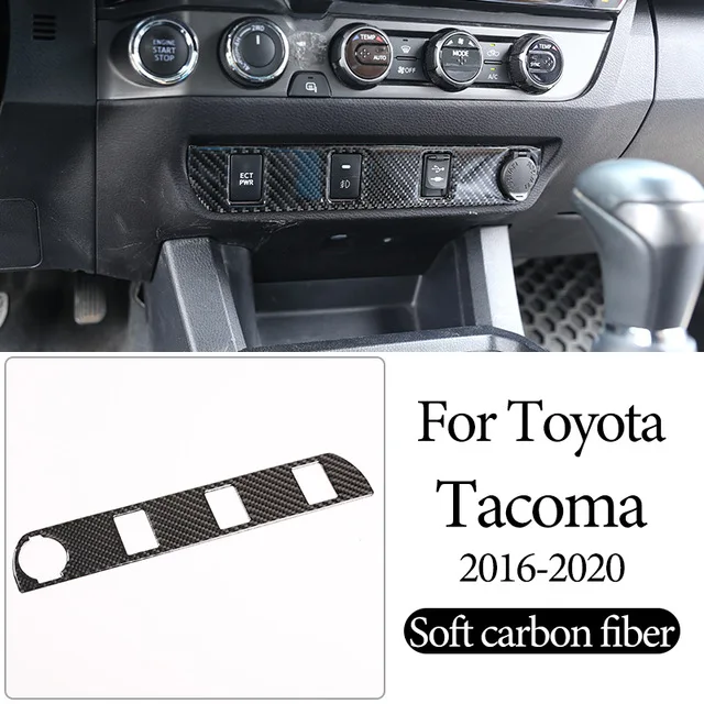 

Interior Modification 100% Soft Carbon Fiber Car Front Center Buttons Decorator Panel Sticker Trim Fit For Toyota Tacoma 16-2020