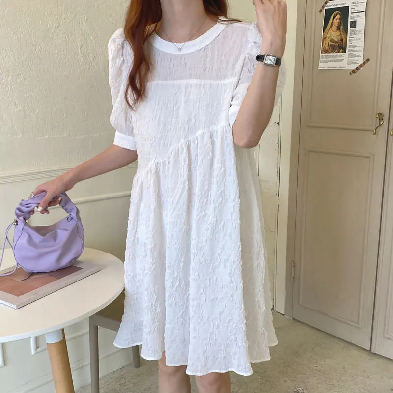 Alien Kitty Women Summer 2020 Vintage OL Solid Brief Chiffon Sweet Girls Pleated Fresh Puff Sleeves New Elegance Cute Dresses | Женская
