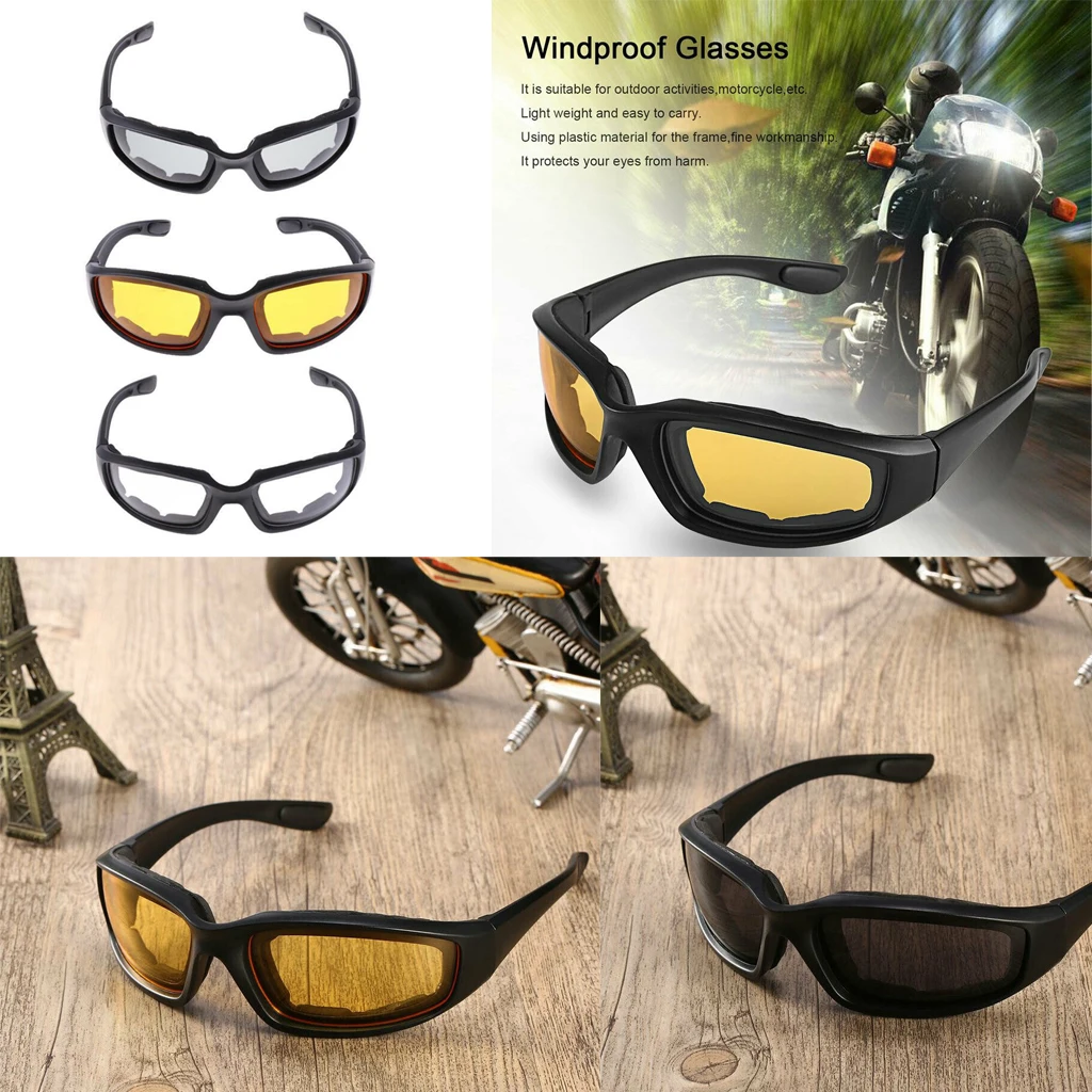 3x Motorcycle Dustproof Riding Glasses Smoke Clear Yellow Padded Comfortable | Автомобили и мотоциклы