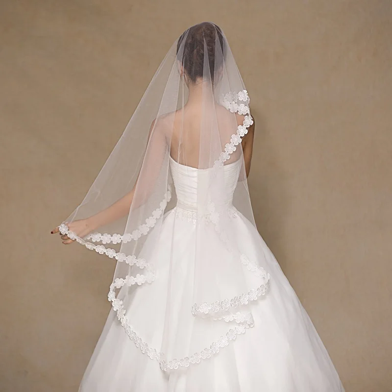 В наличии с цветочным узором и кружевной каймой фата 1 5 м Длина оптовая продажа