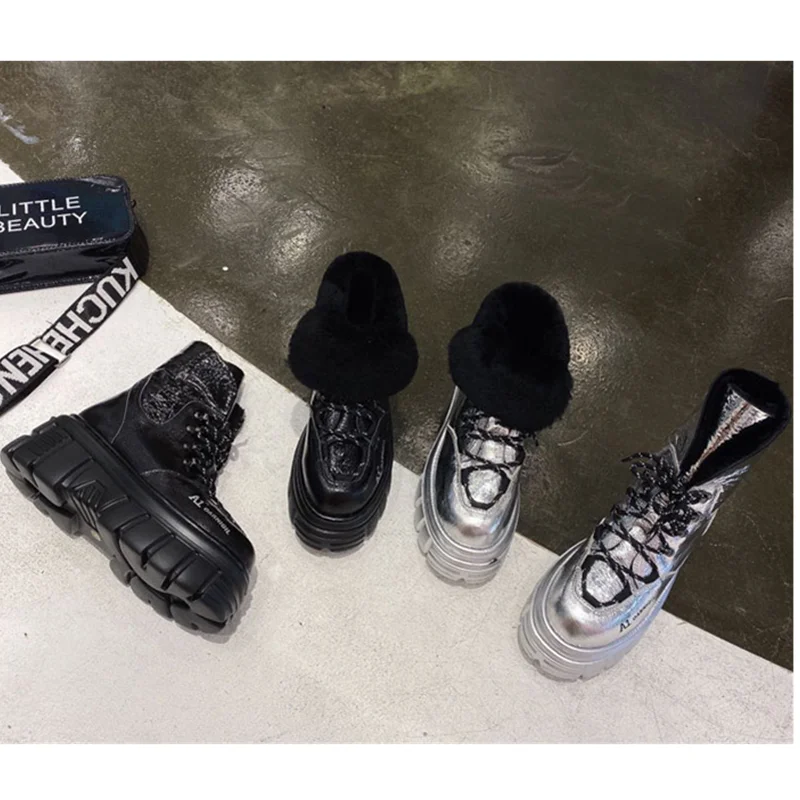 

Prova Perfetto 2021 Winter Snow Boots Women Genuine Leather Thick Bottom Fluff In Lace-Up Platform Shoes Sexy Ankle Boots Women