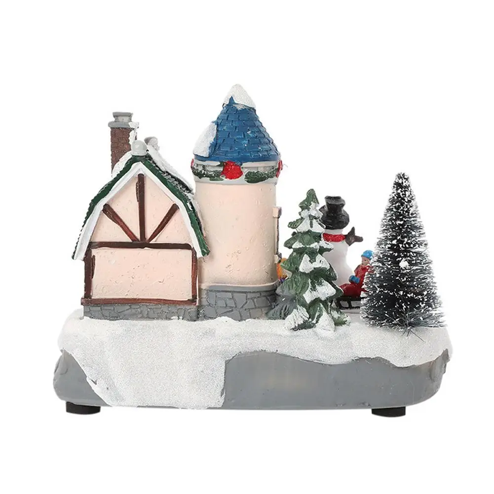 Рождественская сцена деревенские дома фигурка музыкального сборная смола зима