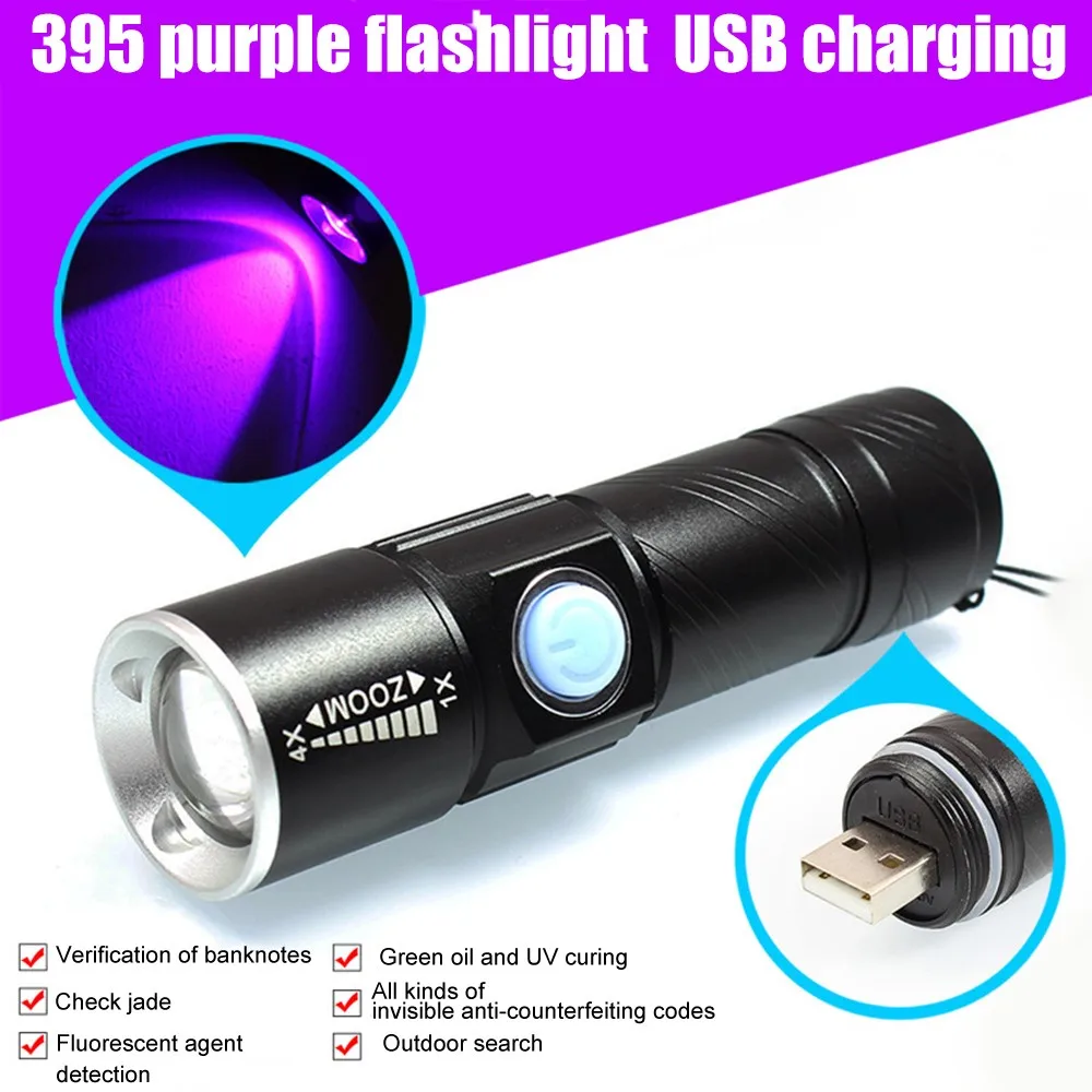 

Мини-УФ-фонафонарь с зарядкой от USB, 395 нм