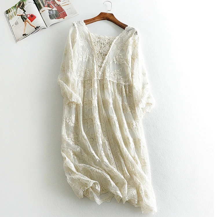 Красивые новые летние кружевное платье с v образным вырезом свободного покроя