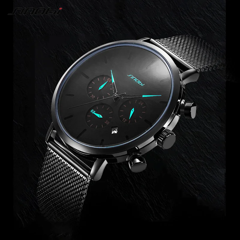 Мужские ультратонкие часы Sinobi модные водонепроницаемые спортивные со стальной