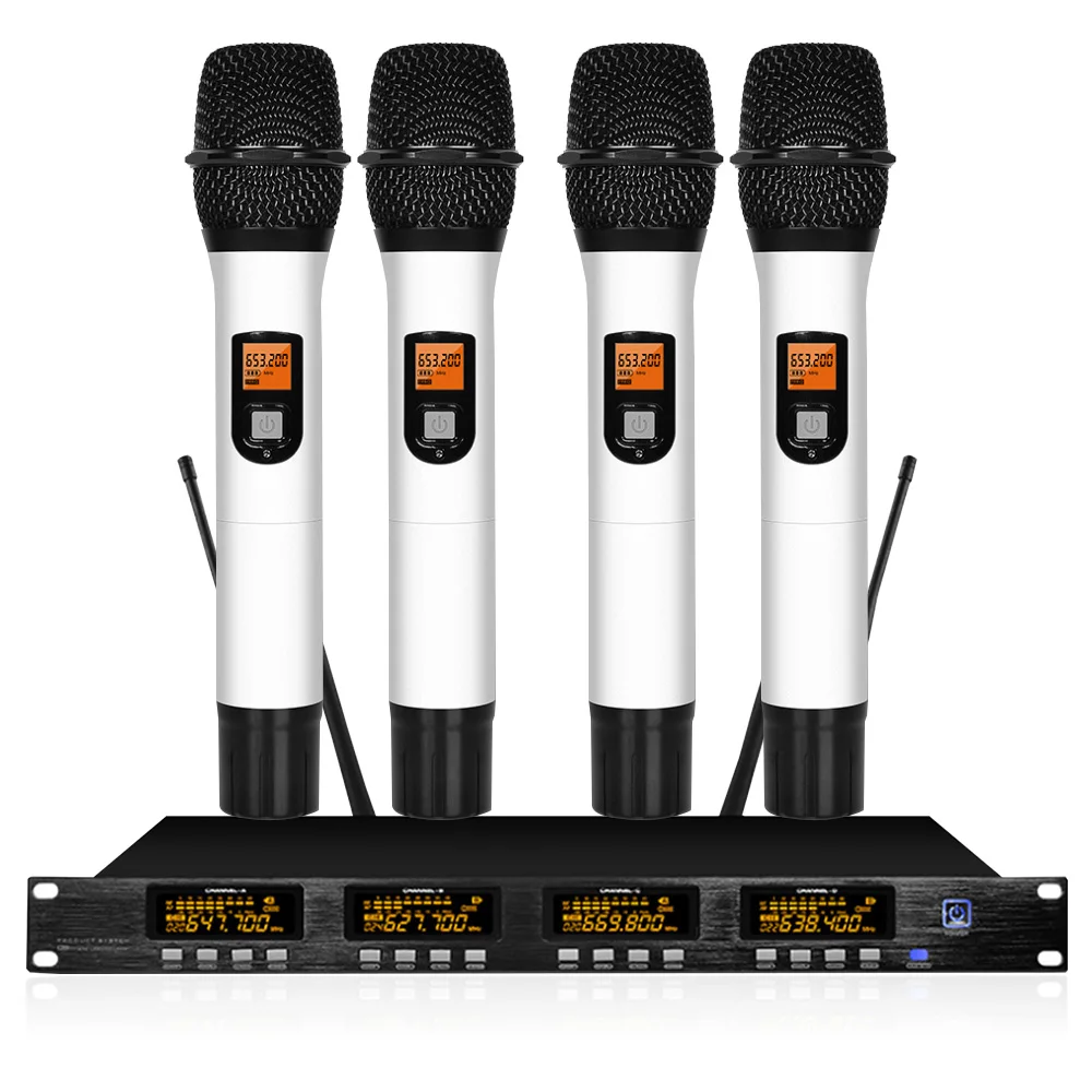 Беспроводная микрофонная система Регулируемая частота четыре ручных микрофона