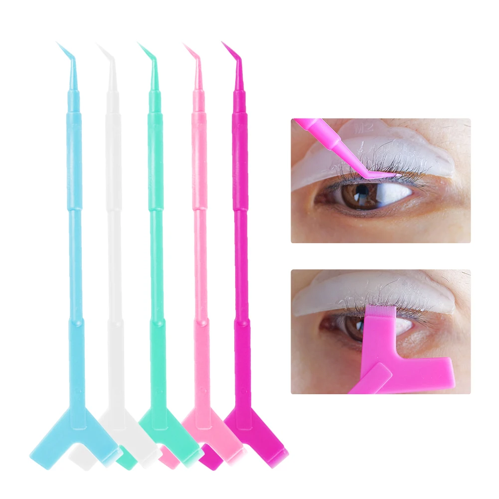 

10Pcs 2 Way Plastic Eyelash Perming Stick Tool Lashes Extension Hot Glue Spoon Y Shape Comb Brush Lash Lifting Curler Applicator