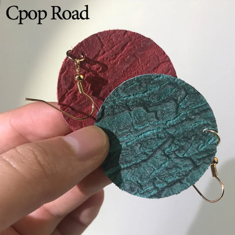 Cpop новые винтажные круглые серьги из натуральной кожи для женщин однотонные