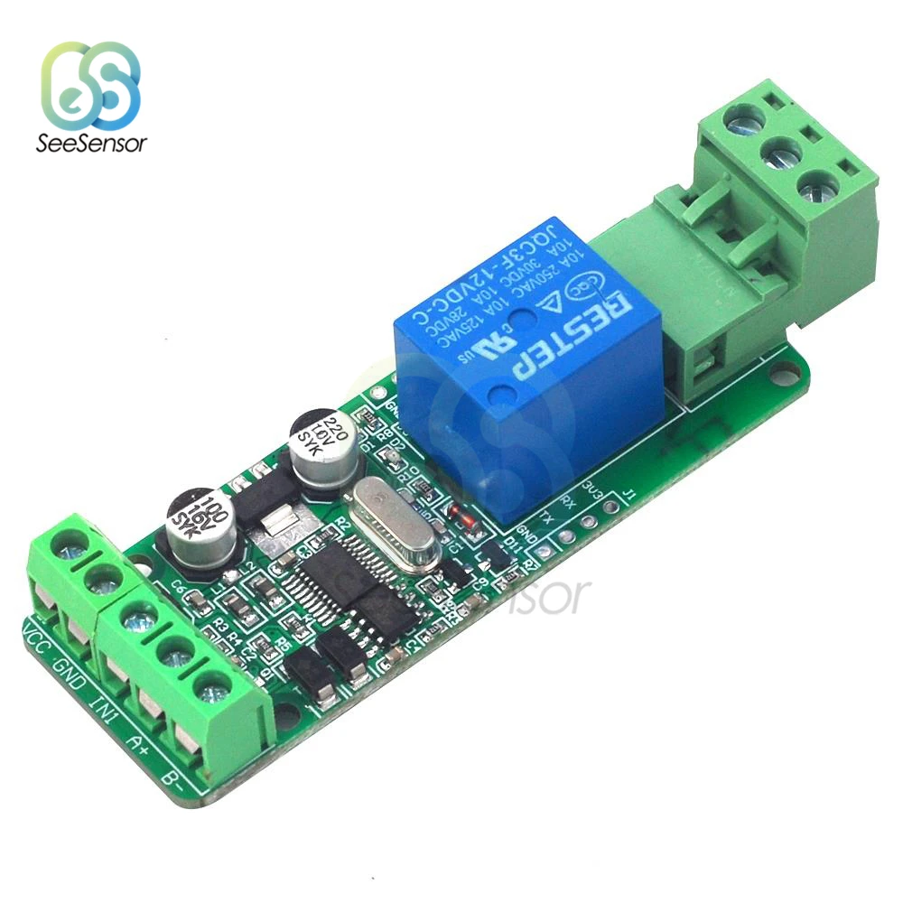 1-канальный релейный модуль Modbus-Rtu 12 В коммутатор с входом/выходом RS485 / TTL для связи