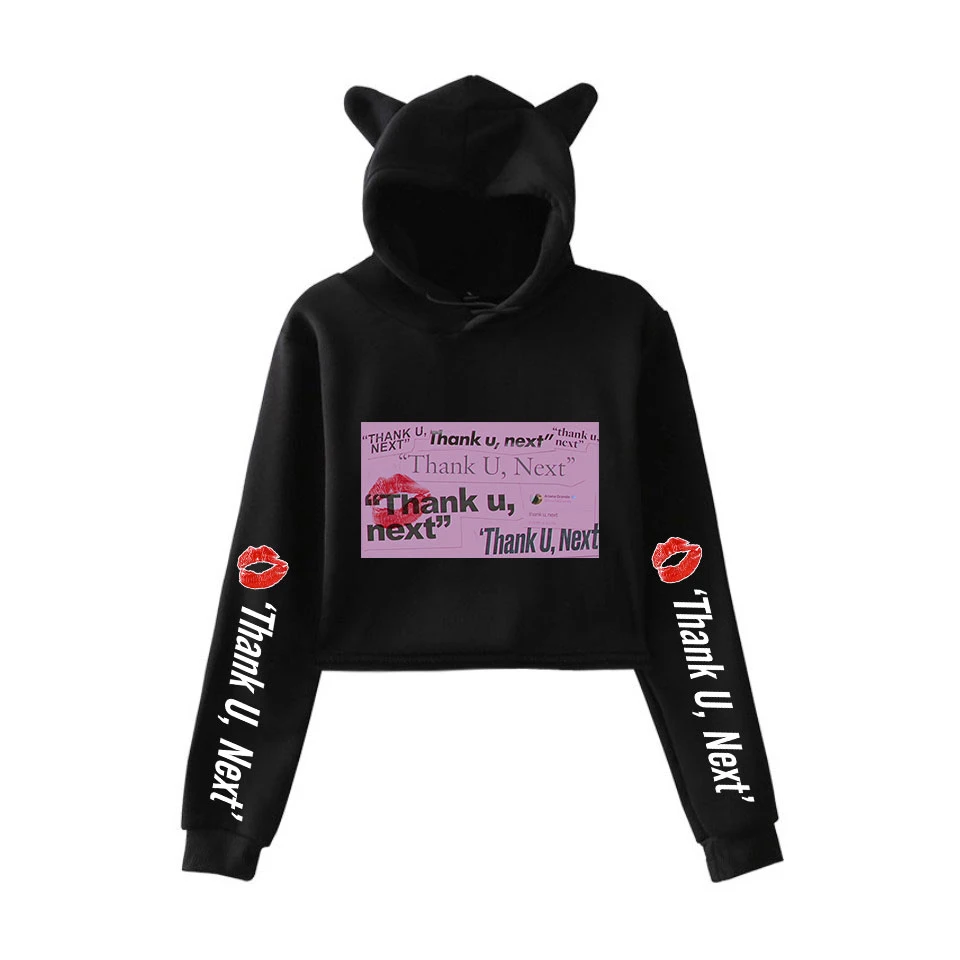 

2021 Ariana Grande Fashion Trend Sala Cute Cat Crop Top Women Summer Hoodies Sweatshirt Sexy Hot Kpop Harajuku Plus Size