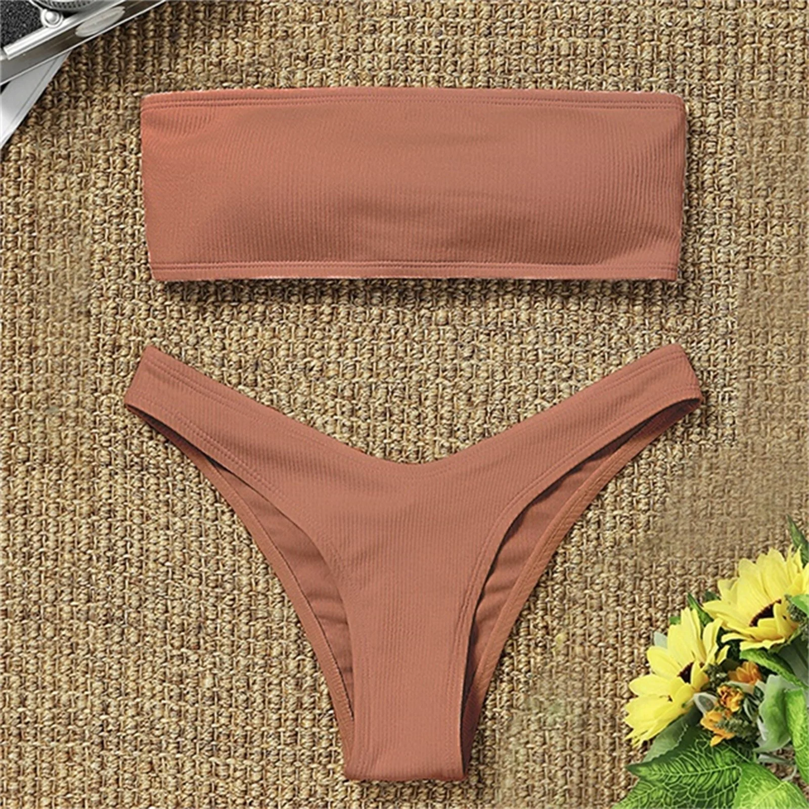 

2021 Solid Bikini Brazilian Women's swimwear Bikini Set Sexy Two pieces Pipe Top Bathing Fashion Women's Swimmers Suit Biquini