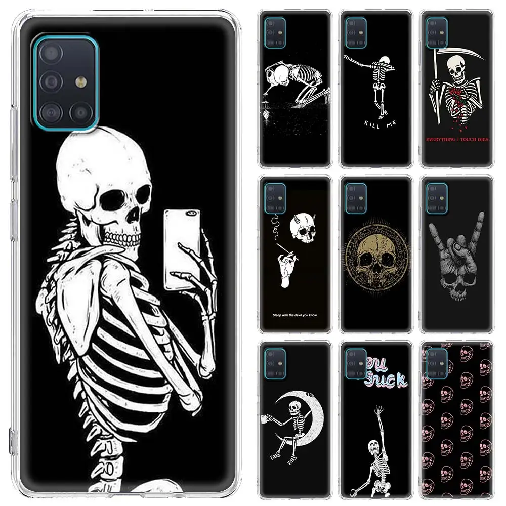 

Black Skull Phone Case for Samsung Galaxy A51 A50 A71 A72 A31 A20e A70 A10 A30 A41 A40 A20s A10s Silicone Soft Cover Shell