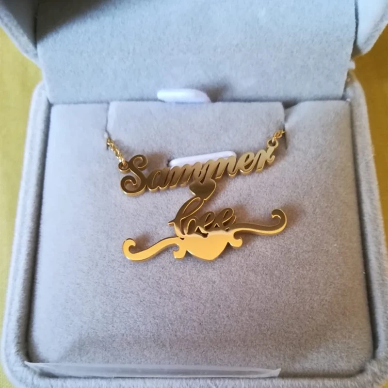 

Custom Couple Name Heart Necklace For Women Wedding Gifts Love Jewelry Stainless Steel Personalized Nameplate Choker Necklace